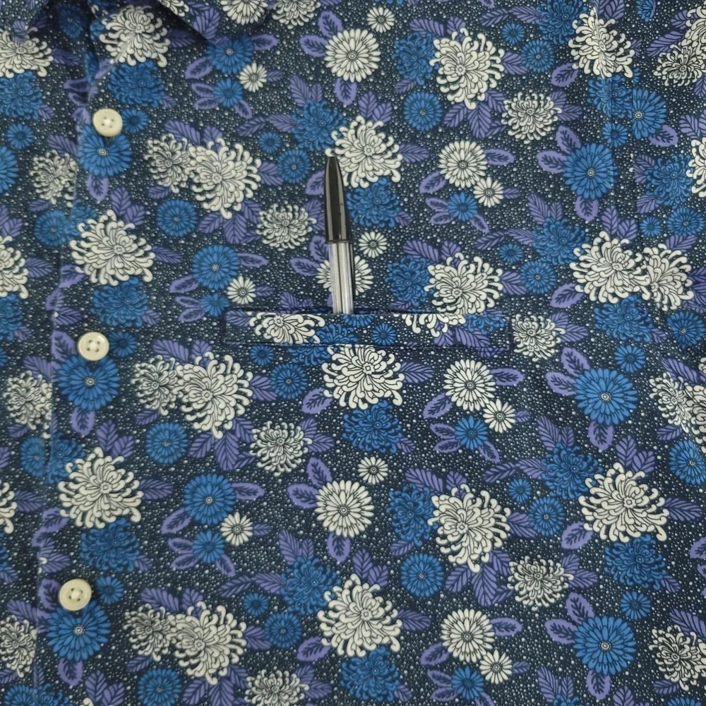 Banana Republic Shirt Mens XL Blue Floral Short Sleeve Button Up Slim Fit